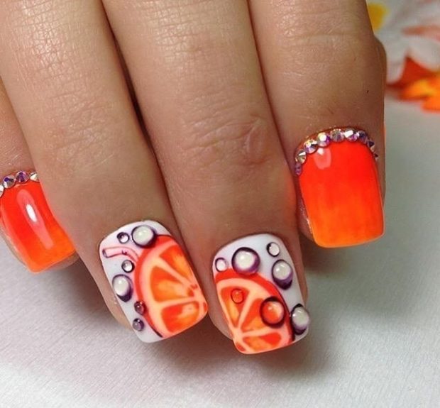оранжевый гель лак на ногтях дизайн
